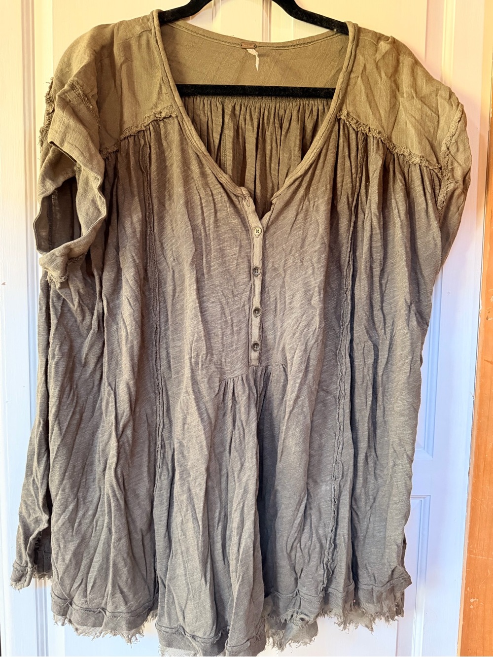 Free People Washed Olive Button-Front Peasant Tunic